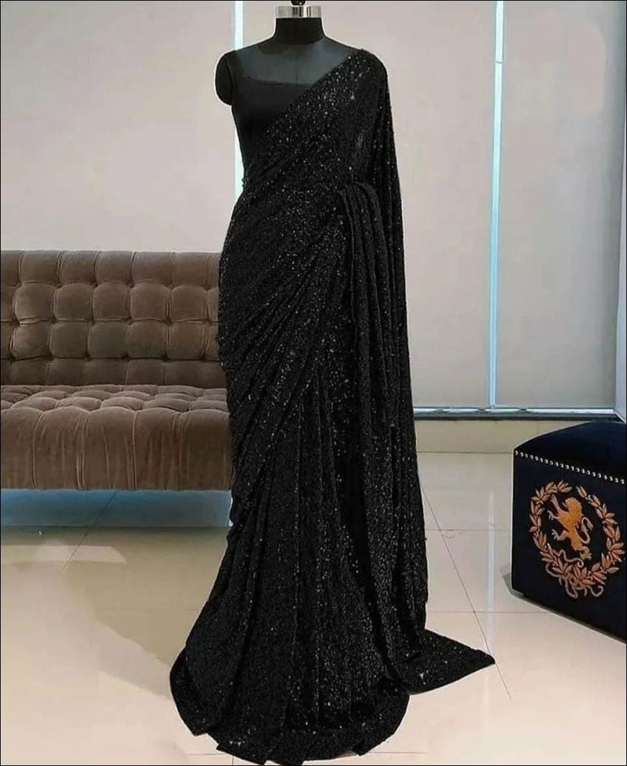 Black heavy georgette sequence saree