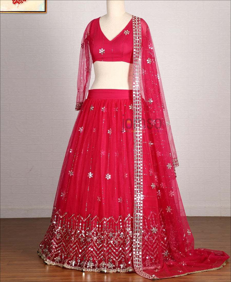 Pink Coloured Sequence Work Butterfly Net Lehenga Choli