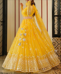 RE - Yellow Coloured Sequence Work Butterfly Net Lehenga Choli