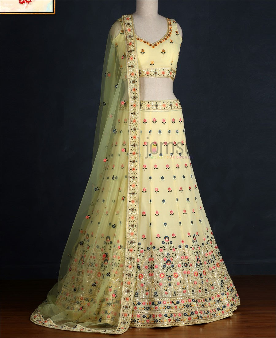 Yellow Colored Party Wear Georgette Embroidery Work Lehenga Choli