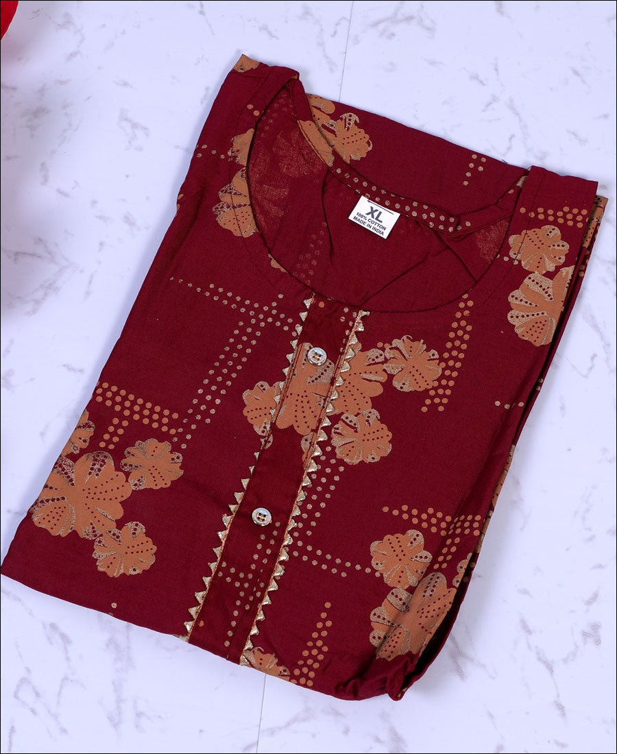 Maroon Rayon Block Print Kurti