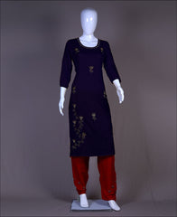 Blue Rayon pearl hand work Kurti Set