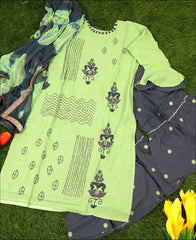 Green Rayon Zardoshi With Embroidery Work Kurti Set