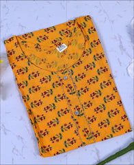 Yellow Coloured Cotton Block Print Kurti