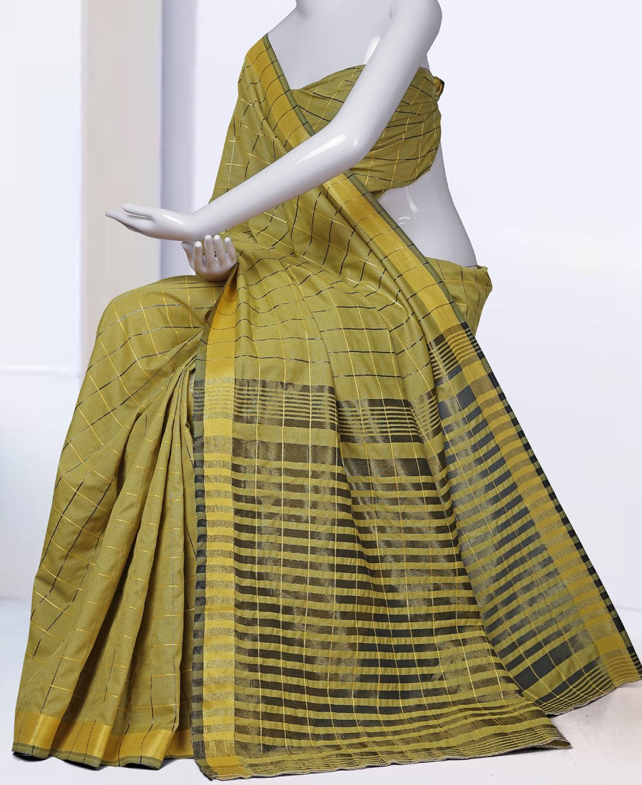 RE - Murmurous Yellow cotton Silk woven saree