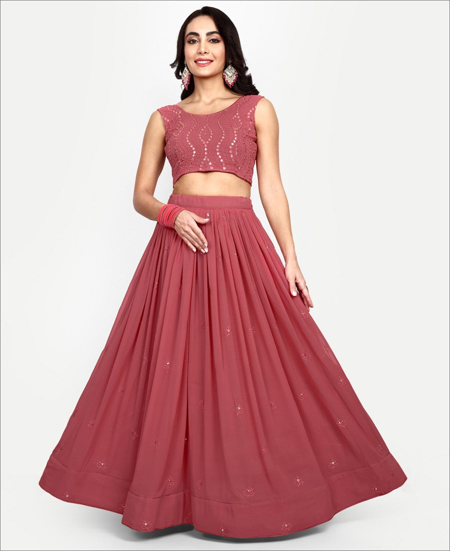 Pink Colored Sequence Work Georgette Lehenga Choli