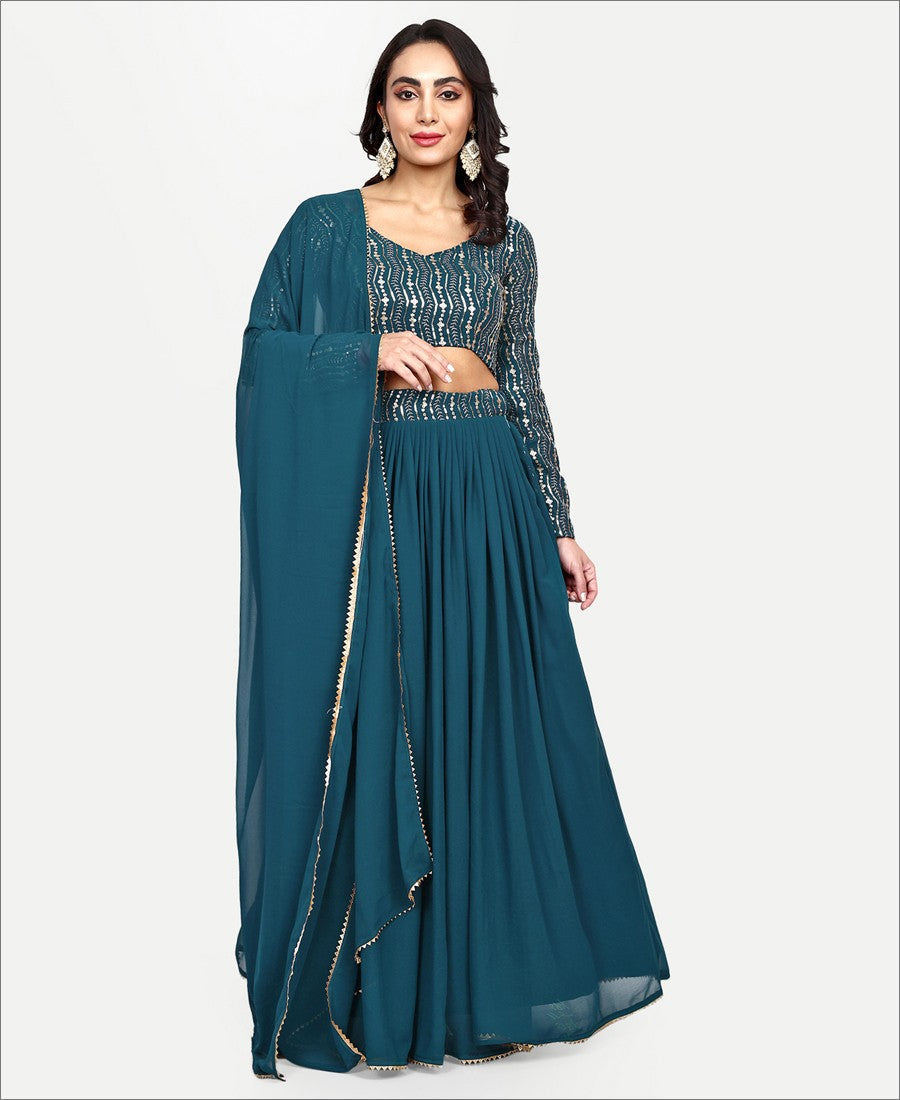 Deep Sea Blue Coloured Georgette Lehenga Choli