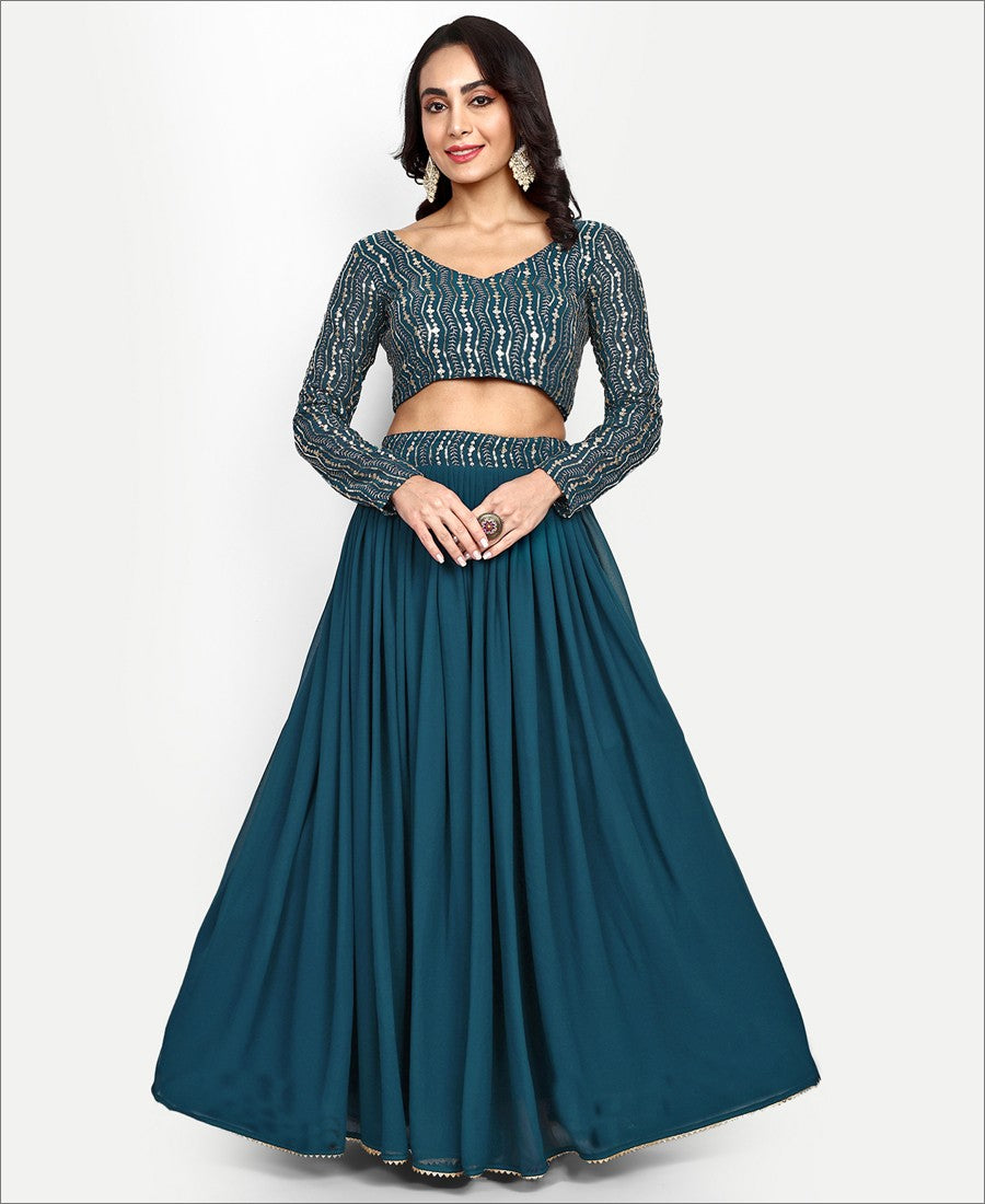 Deep Sea Blue Coloured Georgette Lehenga Choli