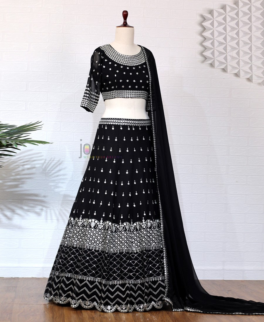 VF - Partyblack Georgette Sequence Embroidered Lehenga Choli