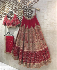 VF - Bridal Red blumming faux georgette jari embroidered lehenga