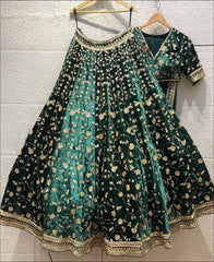 RE - Bottle Green Colored Designer Velvet Lehenga Choli