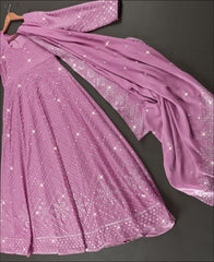 Pink Mulberry Party Wear Georgette Gown With Dupatta