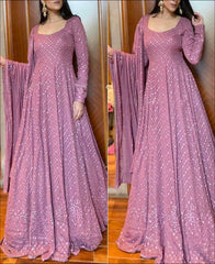 Pink Mulberry Party Wear Georgette Gown With Dupatta