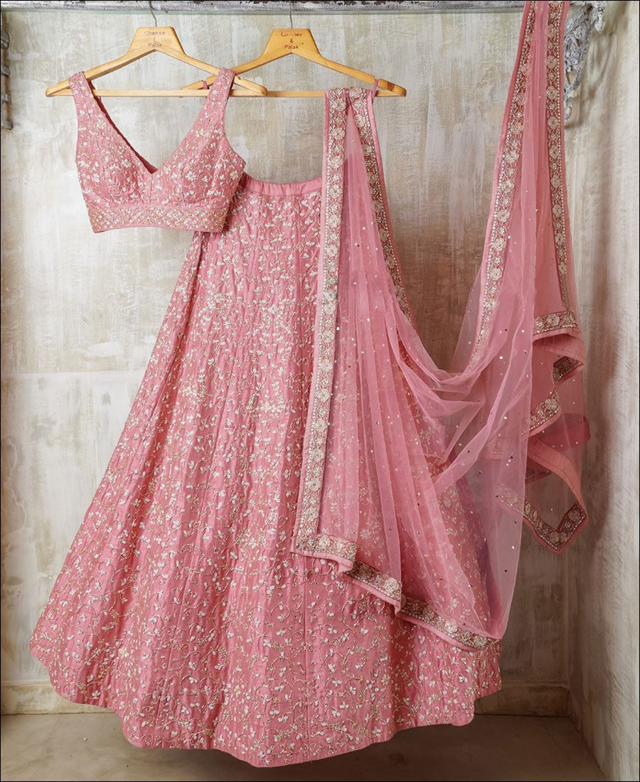 Baby Pink Colored Malai Satin Silk Lehenga Choli