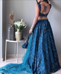 RE - Blue Colored Faux Georgette Sequence Work Lehenga Choli