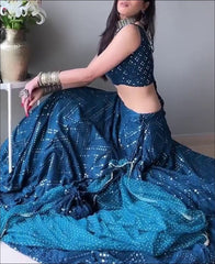 RE - Blue Colored Faux Georgette Sequence Work Lehenga Choli